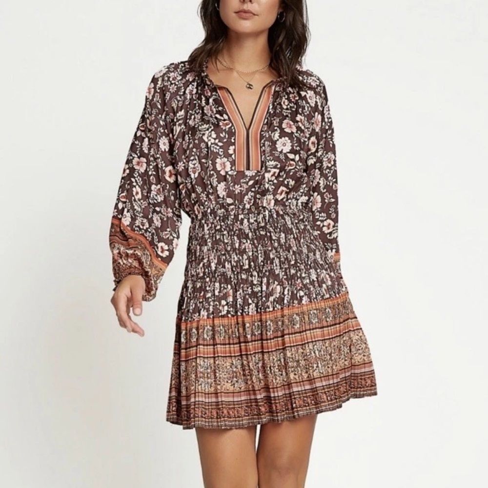 Current Air Alyce Mini Dress In Brown Floral Print Size M
